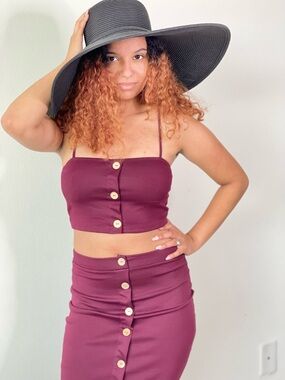Button-Front Midi Skirt in Plum